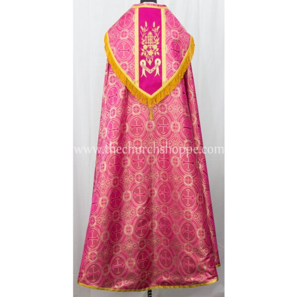 METALLIC DARK ROSE GOTHIC COPE AND STOLE SET WITH IHS EMBROIDERY
