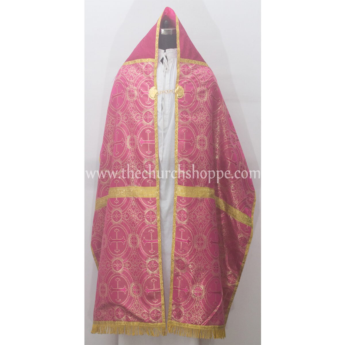 METALLIC DARK ROSE HUMERAL VEIL WITH IHS EMBROIDERY - Image 2