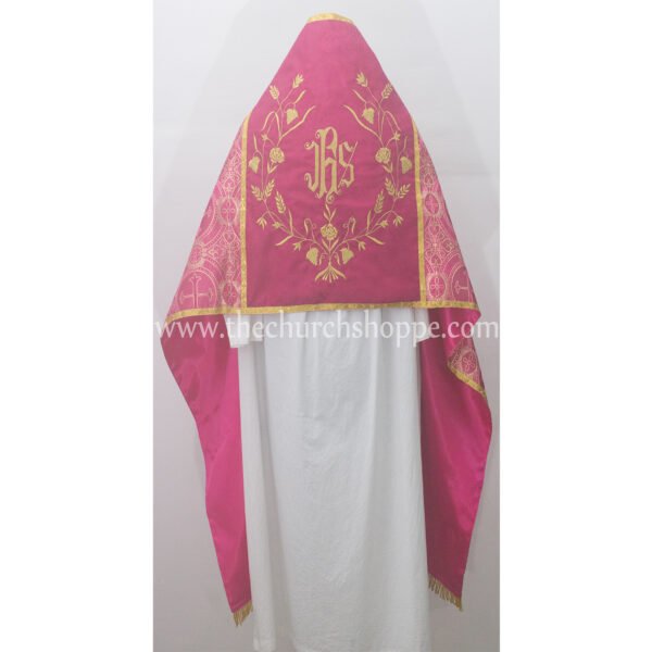 METALLIC DARK ROSE HUMERAL VEIL WITH IHS EMBROIDERY