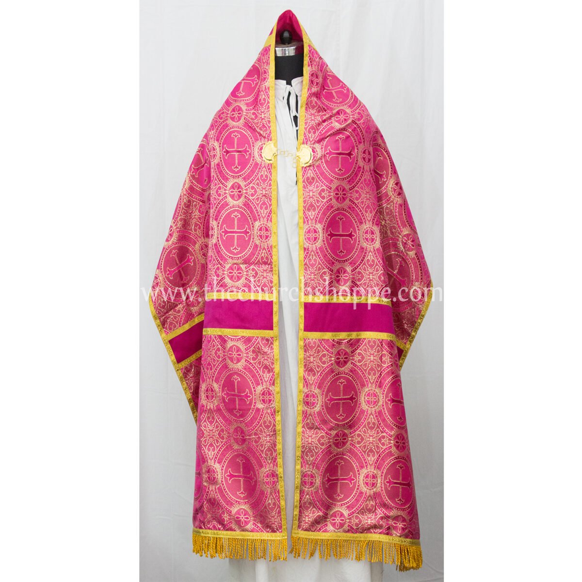 METALLIC DARK ROSE HUMERAL VEIL WITH IHS EMBROIDERY - Image 2