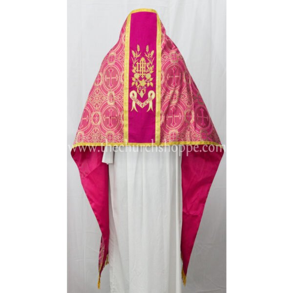 METALLIC DARK ROSE HUMERAL VEIL WITH IHS EMBROIDERY