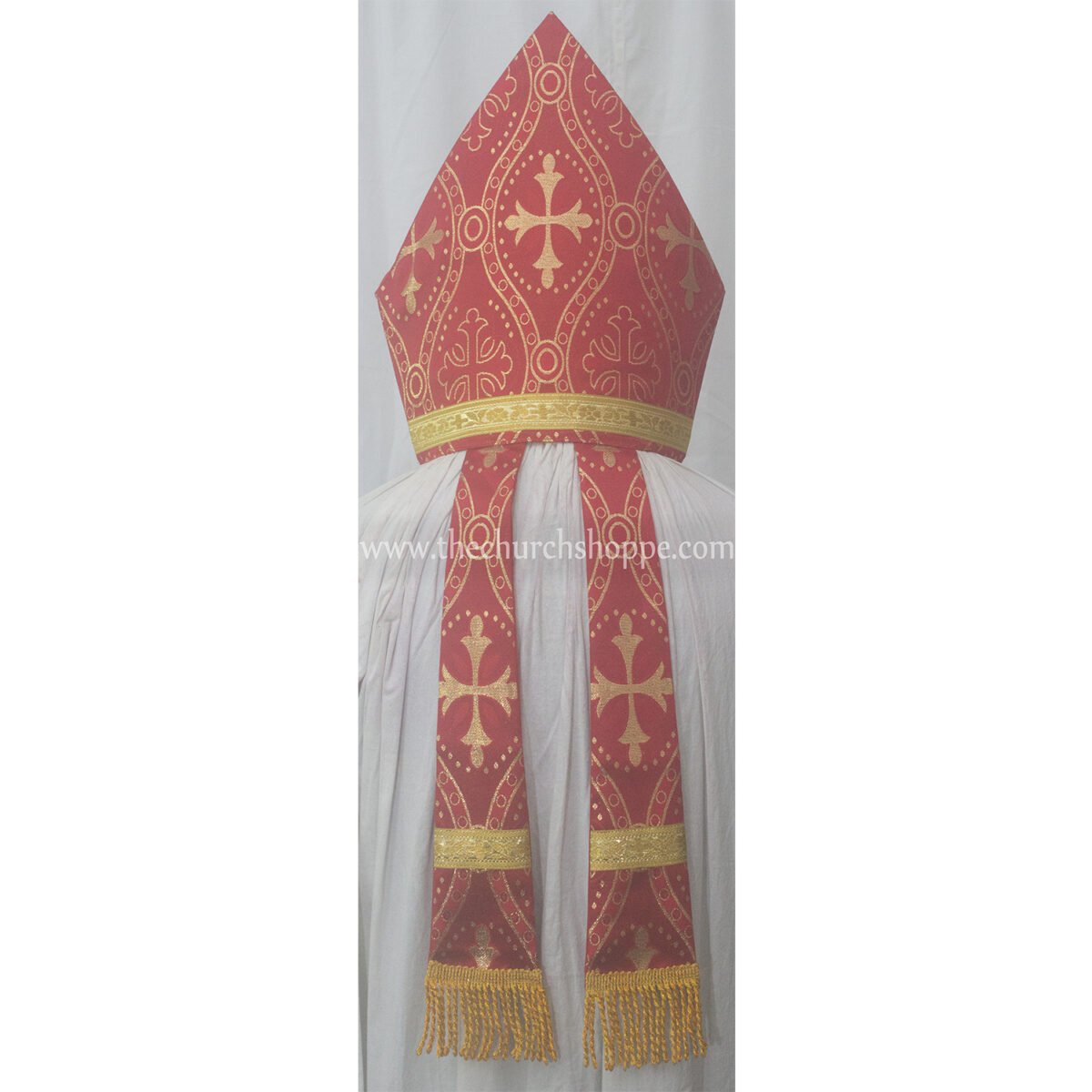 METALLIC RED MITRE WITH HOLY SPIRIT EMBROIDERY - Image 2