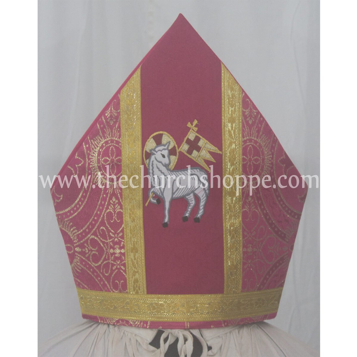 METALLIC DARK ROSE MITRE WITH AGNUS DEI EMBROIDERY - Image 1