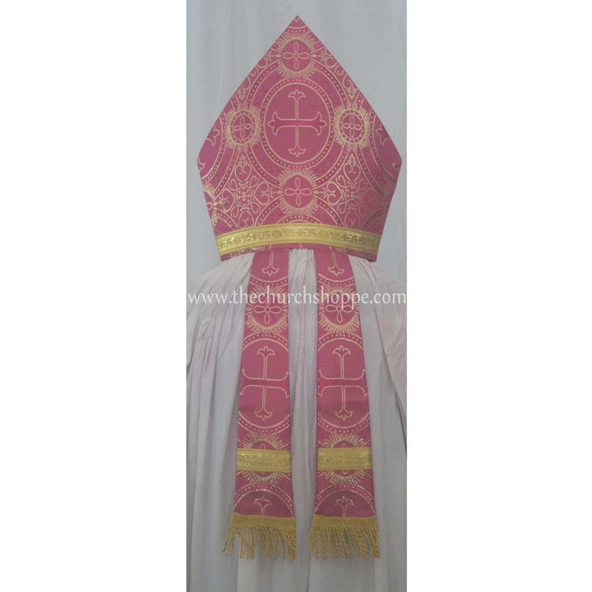 METALLIC DARK ROSE MITRE WITH AGNUS DEI EMBROIDERY - Image 2