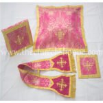 METALLIC DARK ROSE ROMAN FIDDLEBACK CHASUBLE AND MASS SET WITH PELICAN EMBROIDERY - Image 4
