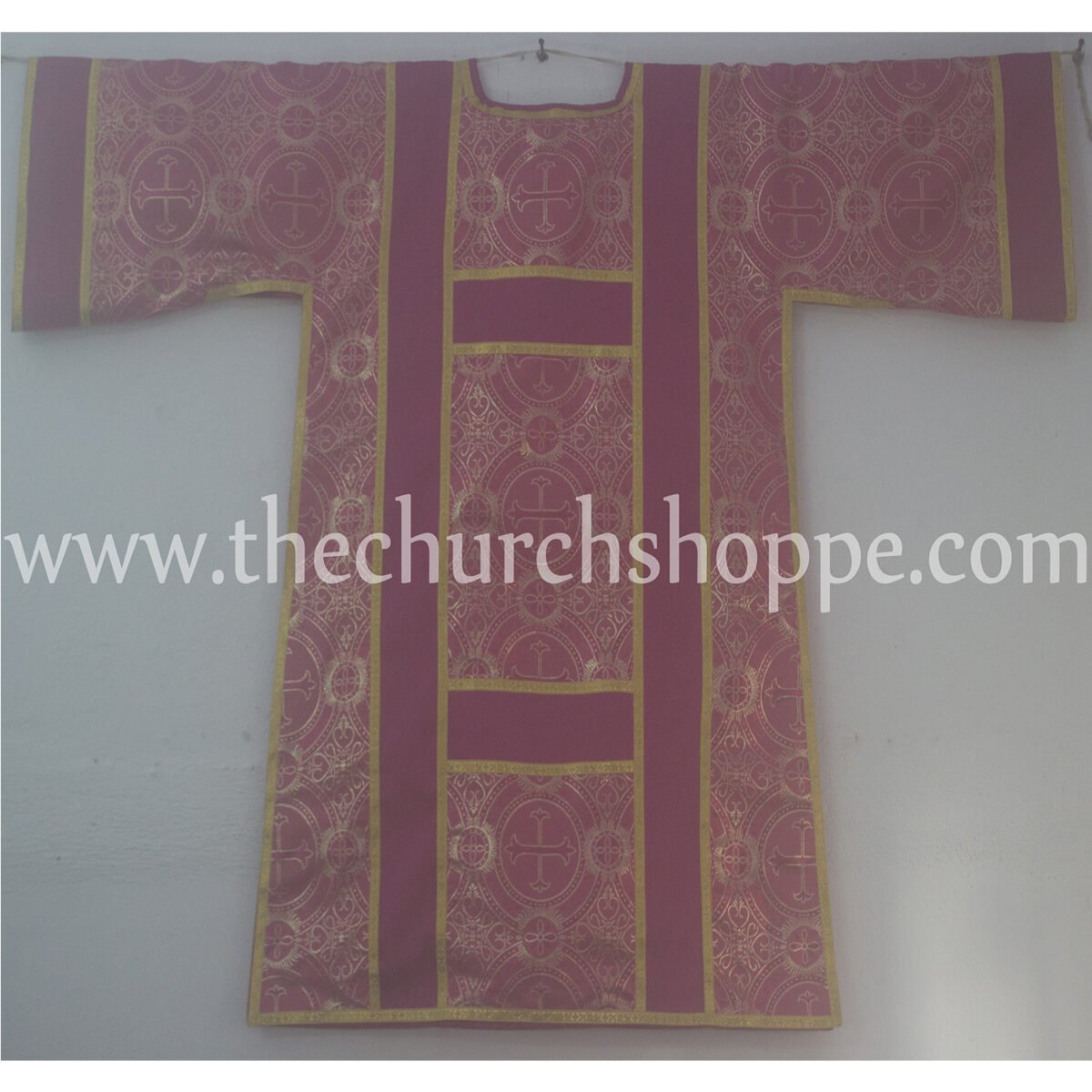 METALLIC DARK ROSE SPANISH DALMATIC VESTMENT WITH DEACON’S STOLE AND MANIPLE - Image 3
