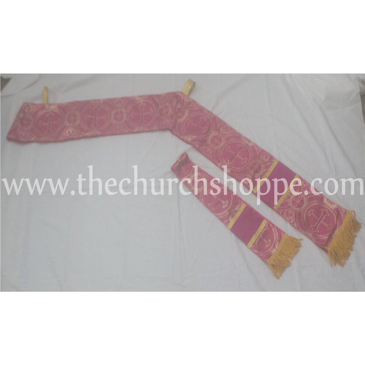 METALLIC DARK ROSE SPANISH DALMATIC VESTMENT WITH DEACON’S STOLE AND MANIPLE - Image 2