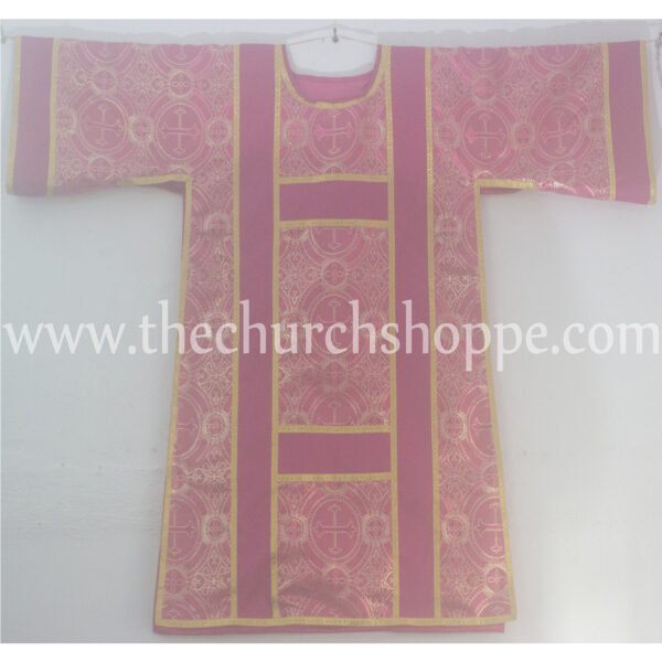 METALLIC DARK ROSE SPANISH DALMATIC VESTMENT WITH DEACON’S STOLE AND MANIPLE