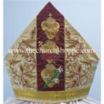 METALLIC GOLD MITRE WITH THREE HOLY HEART EMBROIDERY