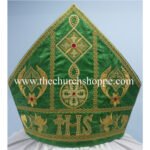 GREEN MITRE WITH IHS EMBROIDERY