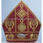 RED MITRE WITH AGNUS DEI EMBROIDERY
