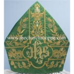 GREEN MITRE WITH IHS EMBROIDERY