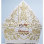 WHITE MITRE WITH AGNUS DEI EMBROIDERY