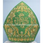 GREEN MITRE WITH IHS EMBROIDERY