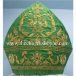 GREEN MITRE WITH IHS EMBROIDERY