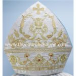 METALLIC SILVER MITRE WITH AM EMBROIDERY