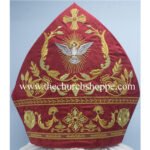 RED MITRE WITH HOLY SPIRIT EMBROIDERY