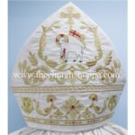 WHITE MITRE WITH AGNUS DEI EMBROIDERY