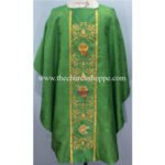 GREEN GOTHIC VESTMENT WITH THREE HEARTS OF THE HOLY FAMILY EMBROIDERY