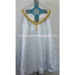 METALLIC SILVER GOTHIC COPE AND STOLE SET WITH AVE MARIA (AM) EMBROIDERY