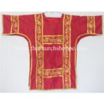 RED ROMAN DALMATIC VESTMENT WITH DEACON’S STOLE AND MANIPLE