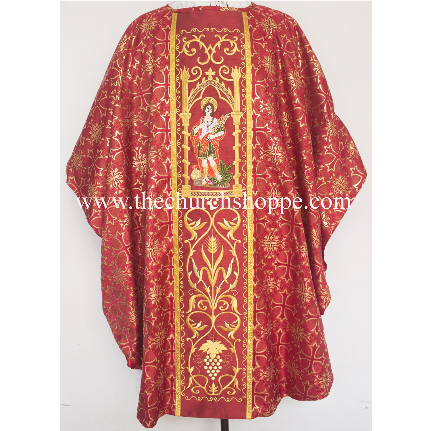 GVS_M1B_STG_F5MRD_SS METALLIC RED GOTHIC VESTMENT WITH ST.GEORGE EMBROIDERY - Image 1