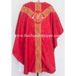 RED GOTHIC VESTMENT WITH PAX EMBROIDERY