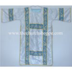 METALLIC SILVER GOTHIC DALMATIC VESTMENT WITH DEACON’S STOLE AND MANIPLE