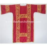RED GOTHIC DALMATIC VESTMENT WITH DEACON’S STOLE AND MANIPLE